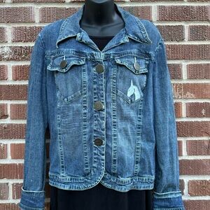 Baby Phat Girls Embroided Cat Blue Denim Jean Jacket Girls Size Large XL